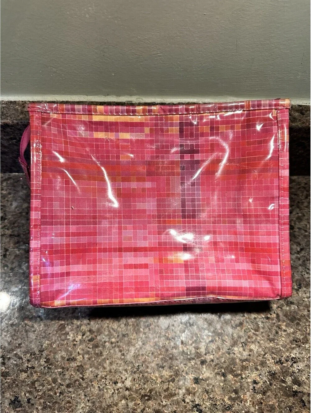 Clinique Makeup Cosmetic Bag Case Purse Pink Plaid Travel Home